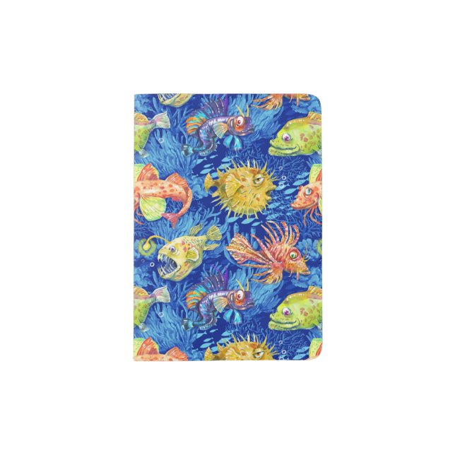 Funny watercolour fish passport holder (Front)
