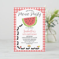 Funny Watermelon Ants Picnic Birthday Invitation