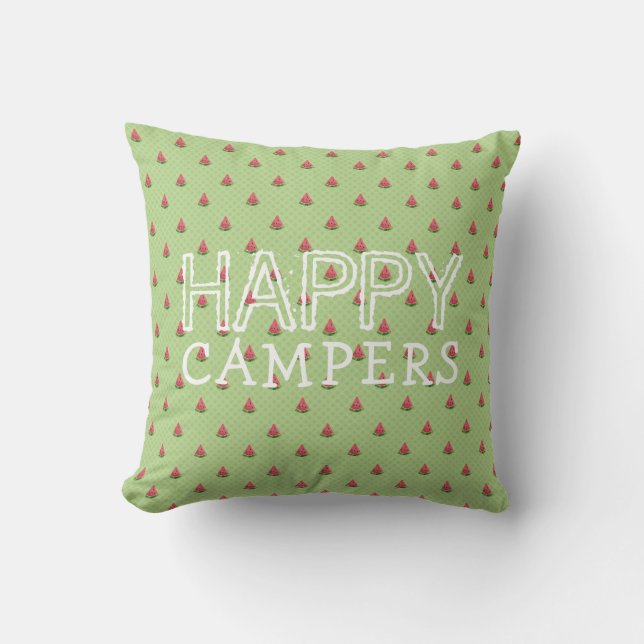 Funny Watermelon Green Polka Dots | Happy Campers Outdoor Pillow (Front)