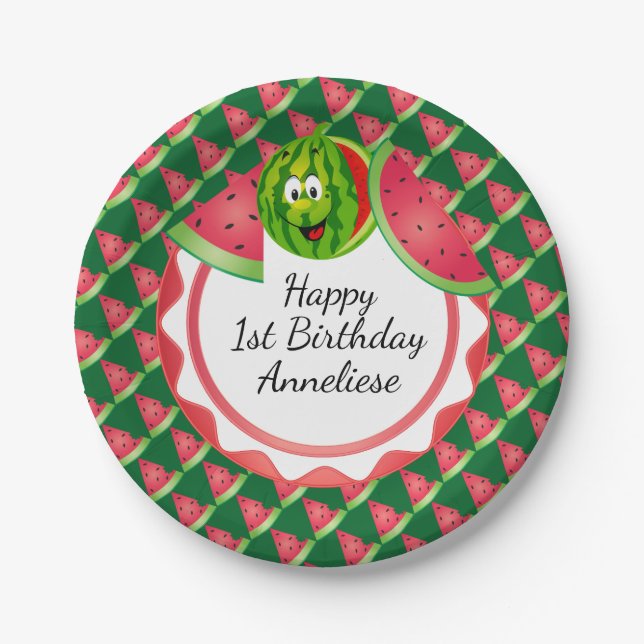Funny Watermelon Kid's Birthday Theme Paper Plates (Front)