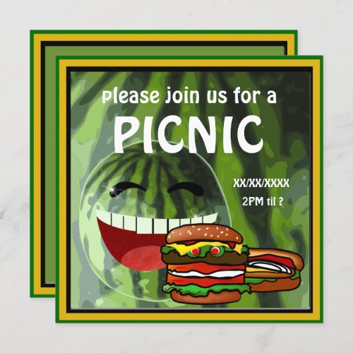 Funny Watermelon  Picnic Invitation