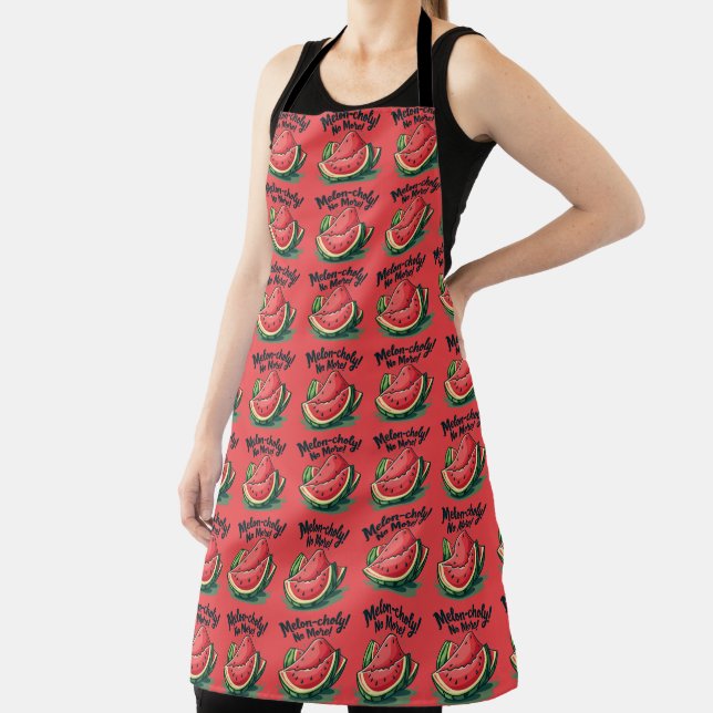 Funny Watermelon Pun "Melon-choly No More"  Apron (Insitu)