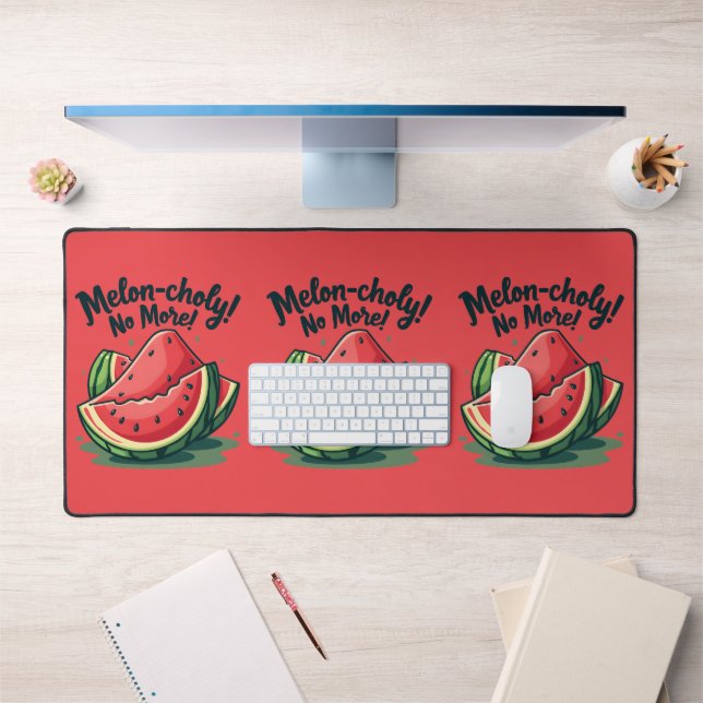 Funny Watermelon Pun "Melon-choly No More"  Desk Mat (Office 1)
