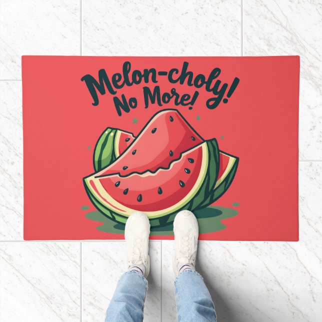 Funny Watermelon Pun "Melon-choly No More"  Doormat (Indoor)