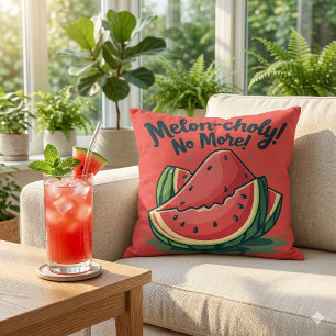 Funny Watermelon Pun "Melon-choly No More" Throw Pillow