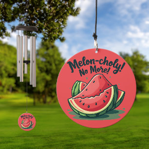 Funny Watermelon Pun "Melon-choly No More" Wind Chime