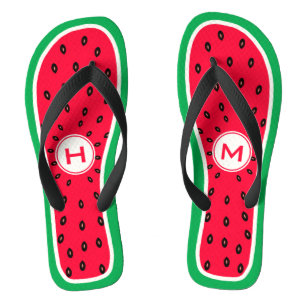 Funny Watermelon Slice with Personalized Monogram Flip Flops