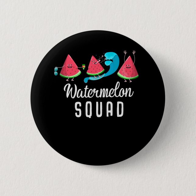 Funny Watermelon Squad Happy Surfing Melon Beach Button (Front)