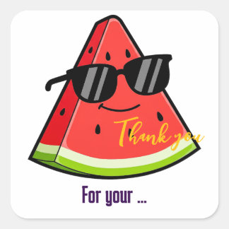 Funny Watermelon Sunglasses Thank You Square Sticker