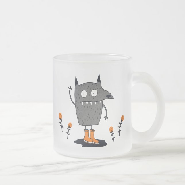 Funny Waving Monster Frosted Glass Coffee Mug (Right)