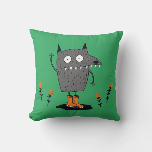 Funny Waving Monster Throw Pillow (Front)