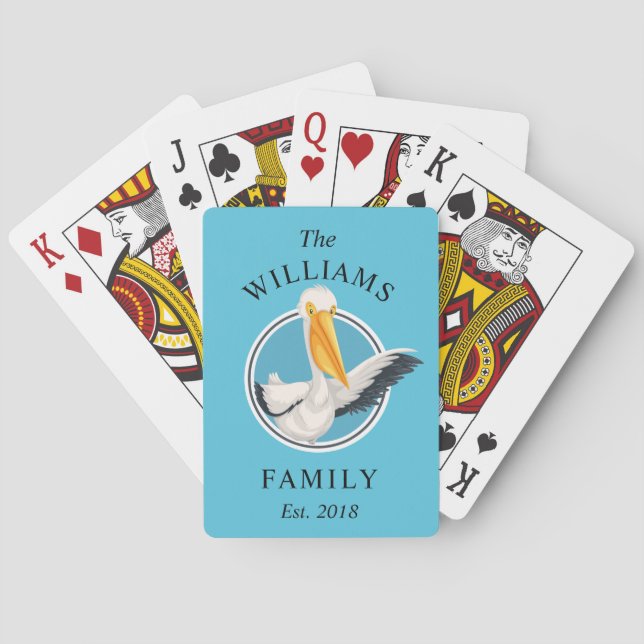 Funny Waving Pelican Family Name Poker Cards (Back)