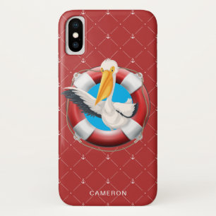 Funny Waving Pelican Nautical Add Your Name iPhone X Case