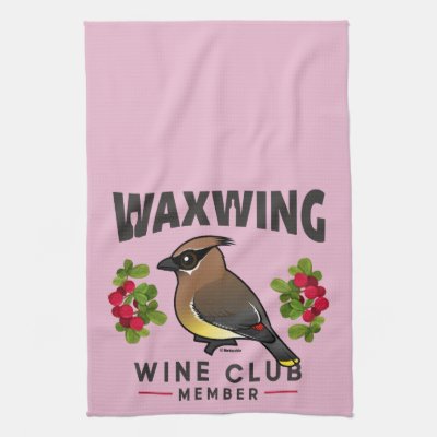 Funny Waxwing Wine Club Birdorable Kitchen Towel