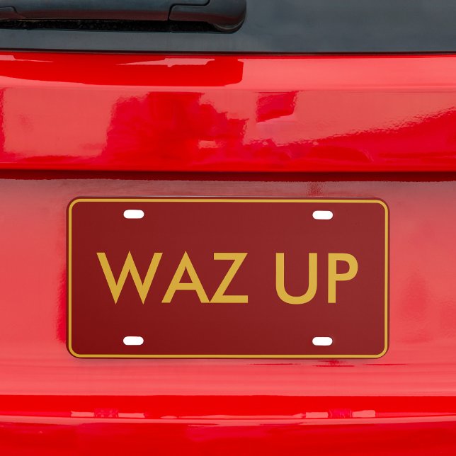 Funny Waz Up Phrase with Bold Yellow Text License Plate (Creator Uploaded)