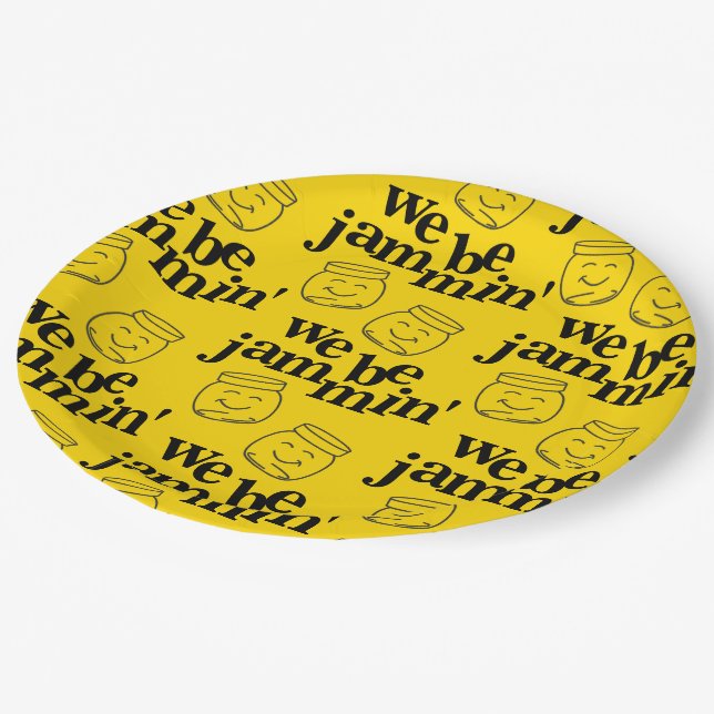 Funny We Be Jammin' Smiling Dancing Canning Jars Paper Plates (Angled)