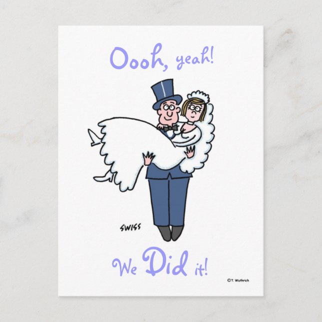 Funny We Did It Cartoon Elopement Announcement (Front)
