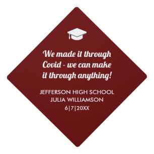 Funny We Made it Covid Class of 2021 Red White Graduation Cap Topper