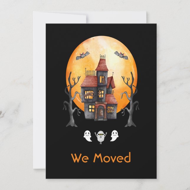 Funny We Moved Red Black Watercolor Haunted House Announcement (Front)
