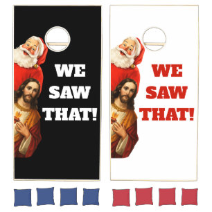 Funny “We Saw That” Santa and Jesus Design Cornhole Set