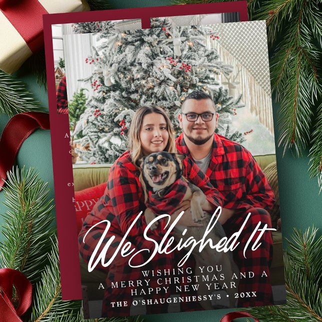 Funny We Sleighed It Script Photo Christmas Holiday Card (Creator Uploaded)