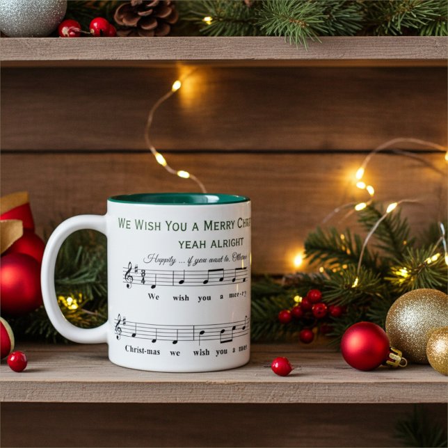 Funny We Wish You a Merry Christmas, Personalized Two-Tone Coffee Mug (Creator Uploaded)