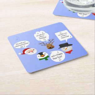 Funny We Wish You a Merry Christmas Square Paper Coaster