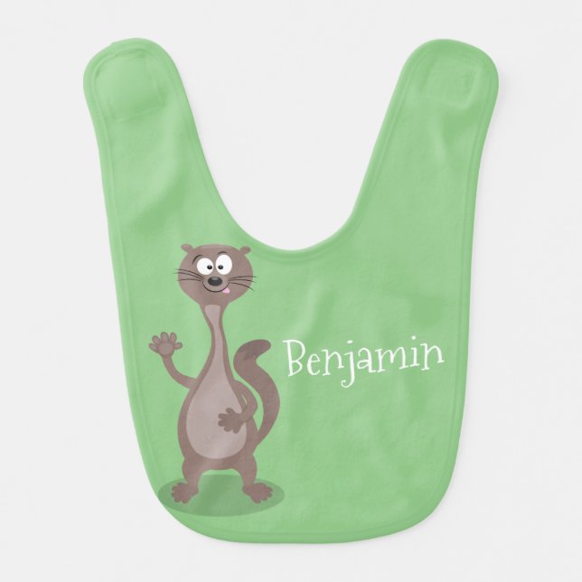 Funny weasel cartoon illustration baby bib (Front)