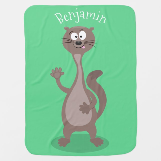 Funny weasel cartoon illustration baby blanket (Front)