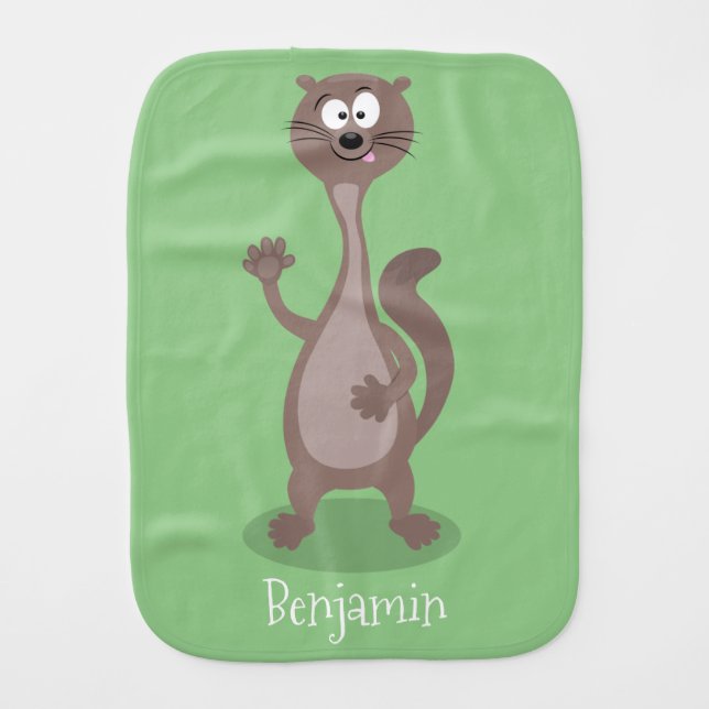 Funny weasel cartoon illustration baby burp cloth (Front)