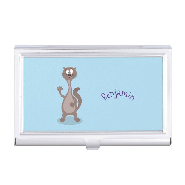 Funny weasel cartoon illustration business card case (Front)