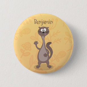 Funny weasel cartoon illustration button