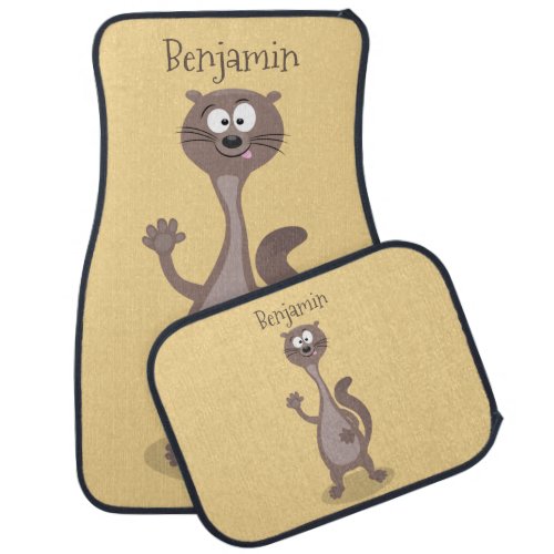 Funny weasel cartoon illustration  car floor mat