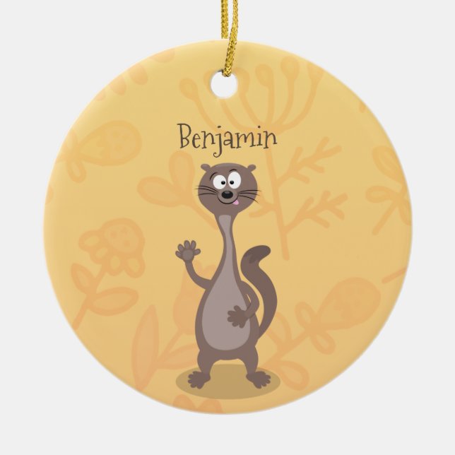 Funny weasel cartoon illustration ceramic ornament (Front)