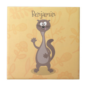 Funny weasel cartoon illustration ceramic tile