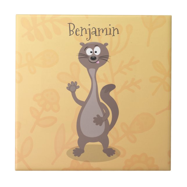 Funny weasel cartoon illustration ceramic tile (Front)