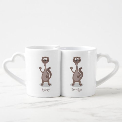 Funny weasel cartoon illustration coffee mug set