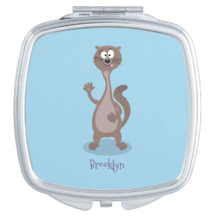 Funny weasel cartoon illustration compact mirror