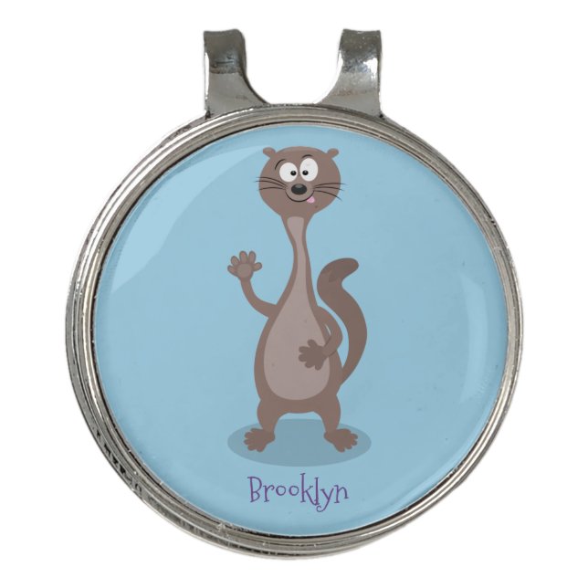 Funny weasel cartoon illustration golf hat clip (Front)