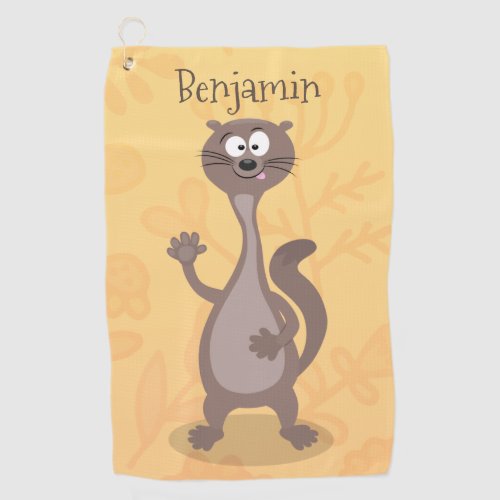 Funny weasel cartoon illustration  golf towel