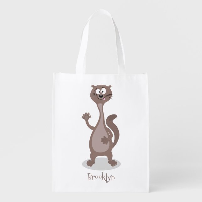 Funny weasel cartoon illustration grocery bag (Front)