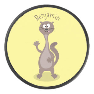 Funny weasel cartoon illustration hockey puck