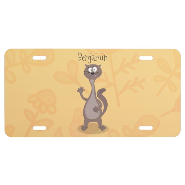 Funny weasel cartoon illustration  license plate (Front)