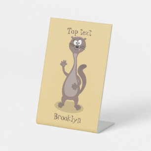 Funny weasel cartoon illustration pedestal sign
