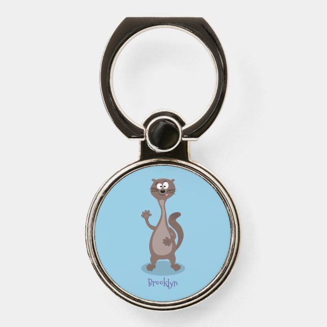 Funny weasel cartoon illustration phone ring stand (Front)