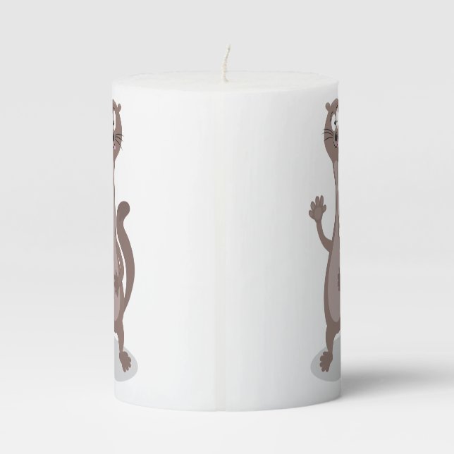 Funny weasel cartoon illustration pillar candle (Back)