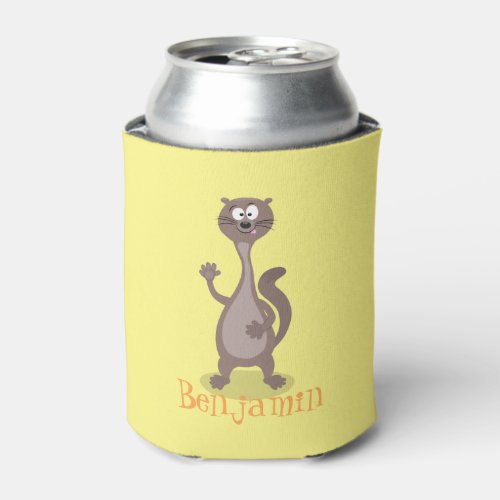 Funny weasel cartoon illustration saying hello can cooler