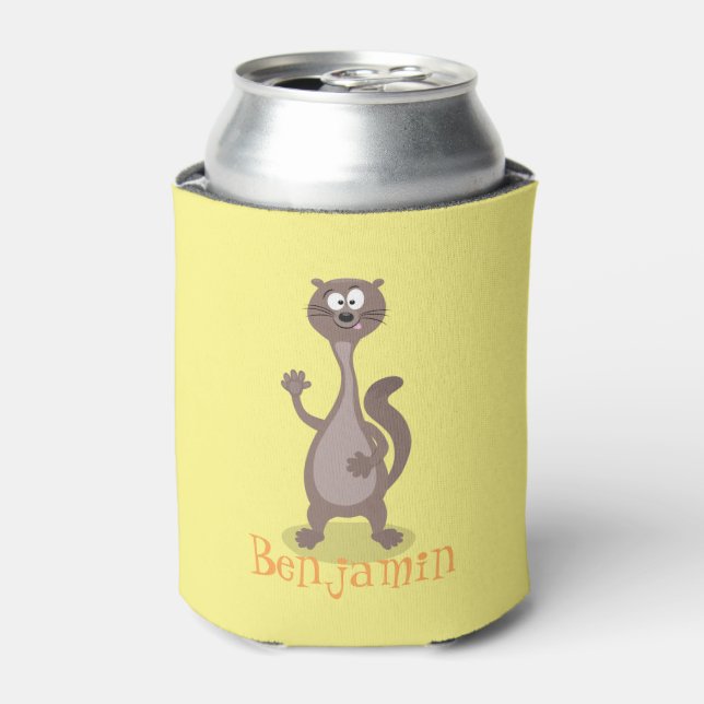 Funny weasel cartoon illustration saying hello can cooler (Can Front)