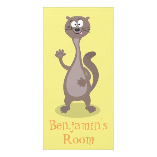 Funny weasel cartoon illustration saying hello door sign