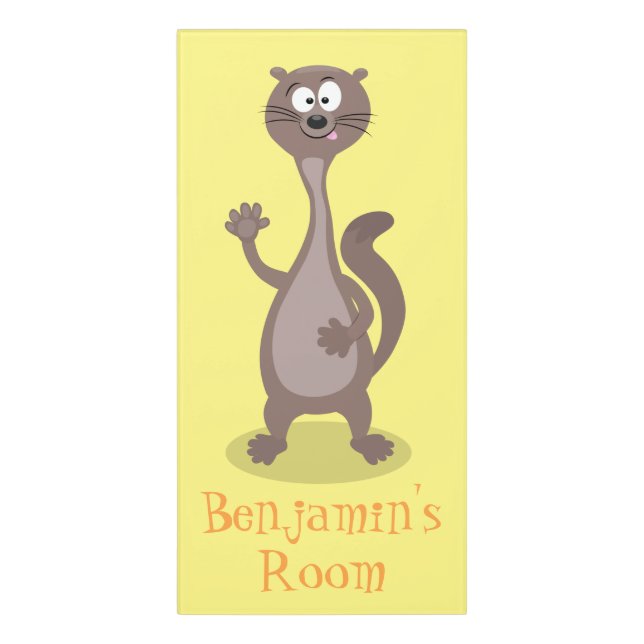 Funny weasel cartoon illustration saying hello door sign (Classic Front Vert)